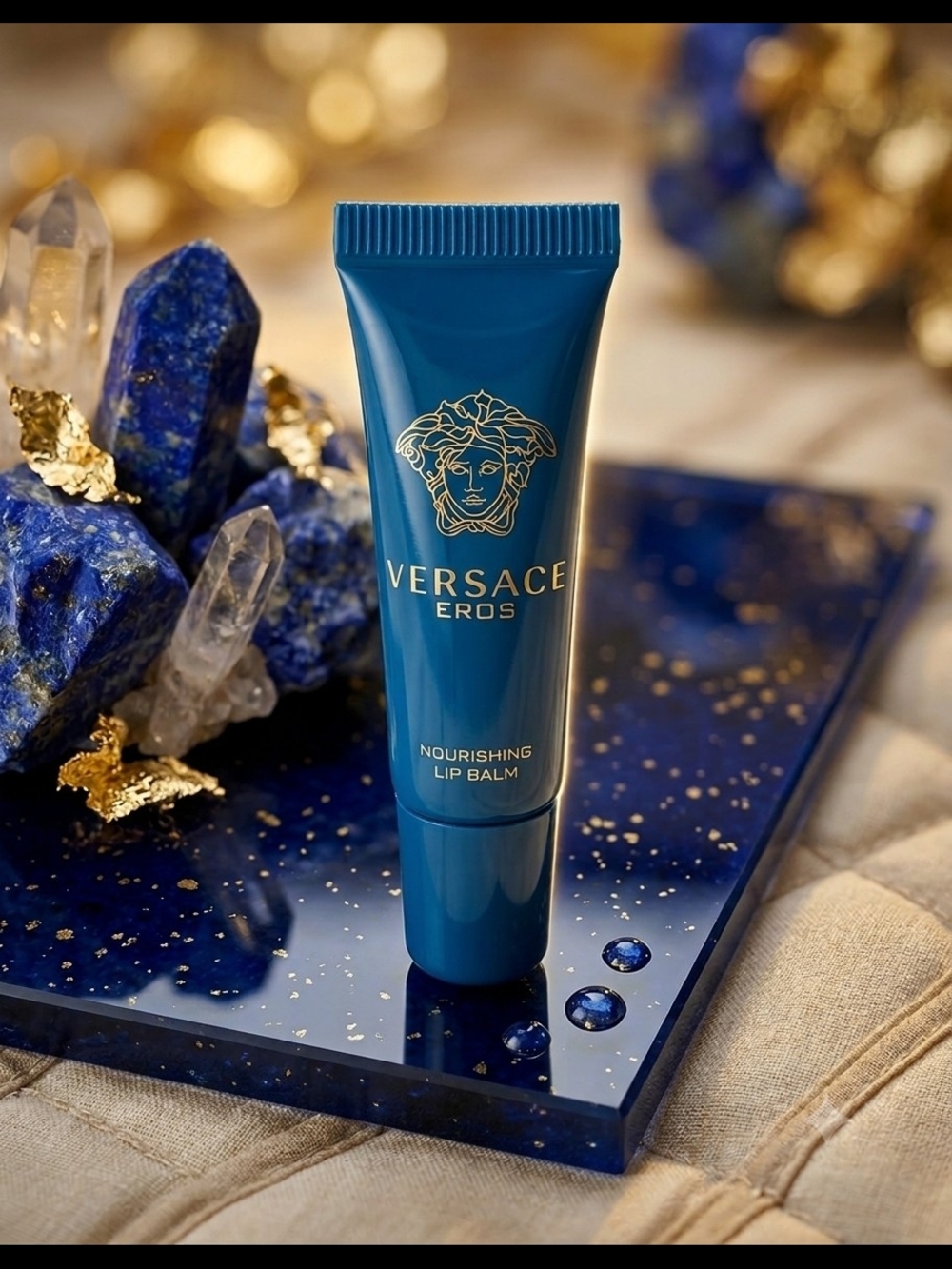 Versace Eros Nourishing Lip Balm – Blue and Gold Accents 4ml 0.29 Fl Oz.